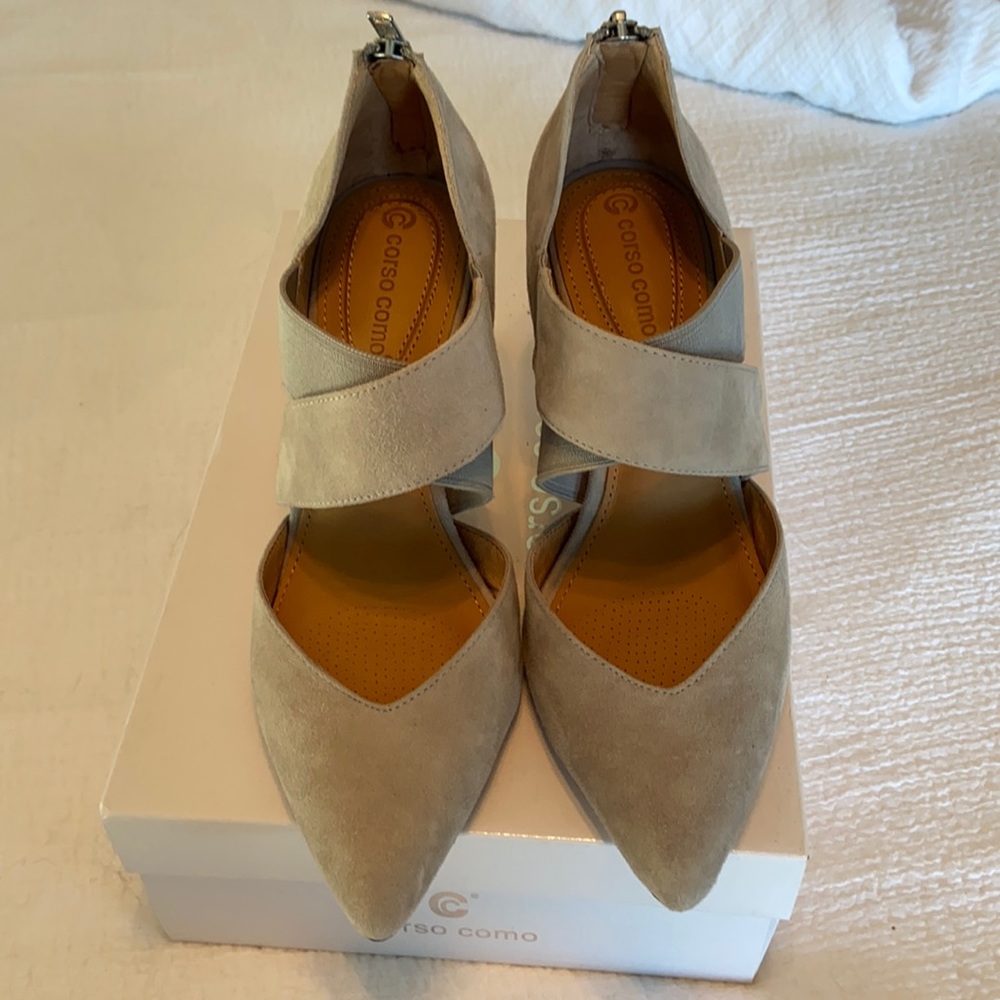 Gray suede heels